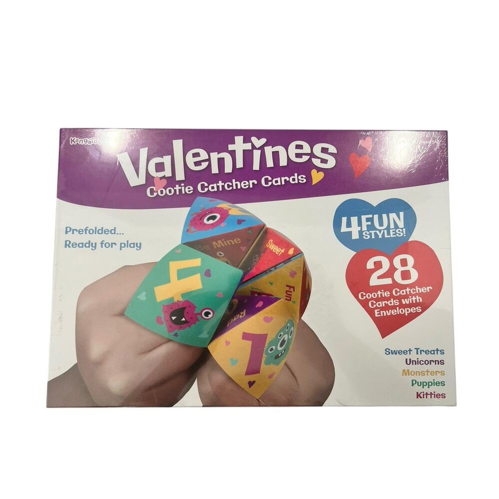 NEW Durable 28 Count Cootie Catcher Cards with Envelopes - Kids Valentine Game